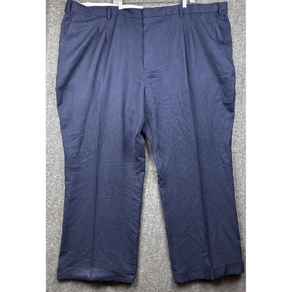 Fortino Landi Mens 6XL 56x31 Pants Dress Slacks Pleated Cuffed Navy Blue